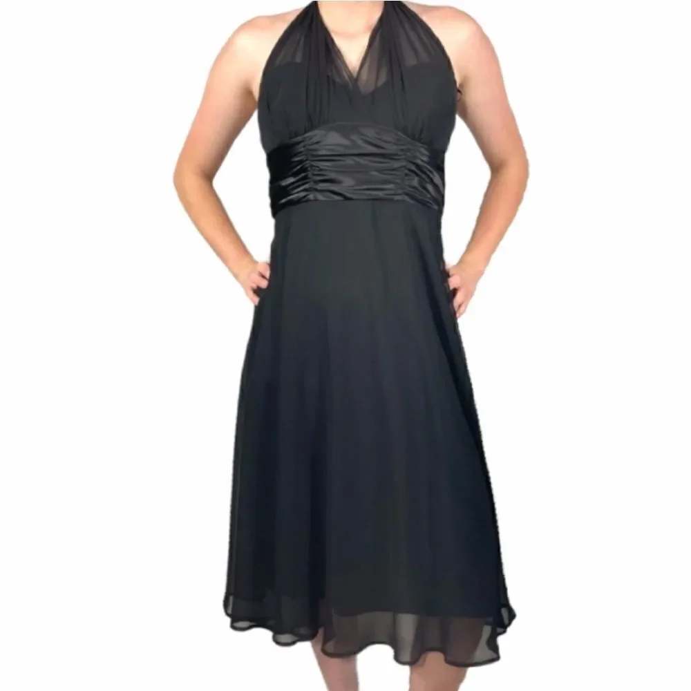 Connect A-Line Halter Black Short Chiffon Dress